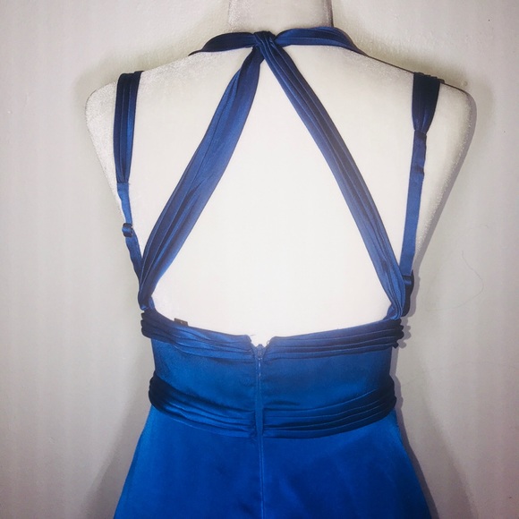 Sold- BCBG MAXAZRIA Blue Mini Silk V Neck Dress - Picture 6 of 7